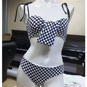 Sexy Polka Dots Halter Type Knot Bra Top Beachwear High Waist Bikini Set BK21122