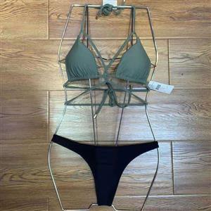 Sexy Halter Lace-up Bandage Cross Bra Top Swimsuit Three-point Bikini Set BK21127