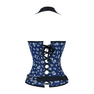 Sexy Halterneck Skull Printed Overbust Corset with Faux Leather Waist Bag N18263