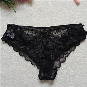 Sexy Black Bandage Hollow Out See-through Lace Panty PT21289