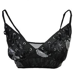 Sexy Gothic Black Spaghetti Straps Low-bra Clubwear Bra Top N22643