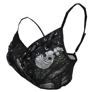 Sexy Gothic Black Spaghetti Straps Low-bra Clubwear Bra Top N22643