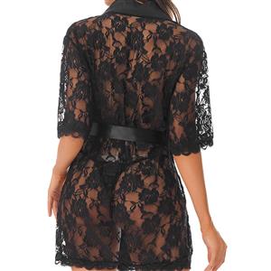 Sexy Black Lace See-through Lace-up Pyjamsa Midi Lingerie N22620
