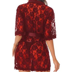 Sexy Red Floral Lace See-through Lace-up Pyjamsa Mini Lingerie N22755