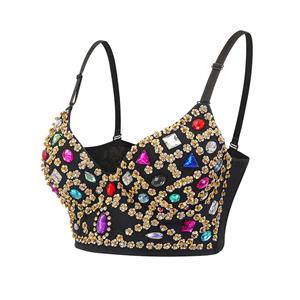 Sexy Diamond Sweets Studded Gem B Cup Spaghetti Straps Bustier Bra Clubwear Crop Top N22663