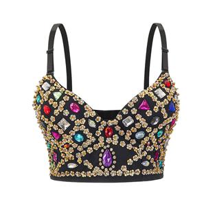 Sexy Diamond Studded Gem Clubbing Bra Top, B Cup Bustier Bra, B Cup Bustier Bra for Women, Sexy Clubwear Bra Top, Sexy Diamond Sweets Studded Gem B Cup Spaghetti Straps Bustier Bra Clubwear Crop Top, #N22663