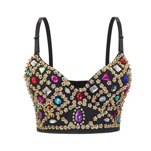 Sexy Diamond Sweets Studded Gem B Cup Spaghetti Straps Bustier Bra Clubwear Crop Top N22663