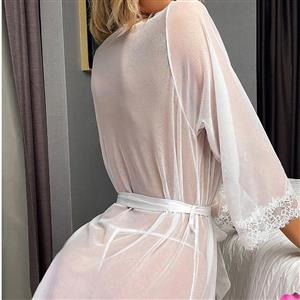 Sexy White Floral Lace Mesh See-through Lace-up Pyjamsa Mini Dress Lingerie N22722