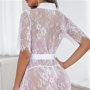 Sexy White Floral Lace See-through Lace-up Pyjamsa Mini Dress Lingerie N22718