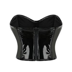 Fashion Black Glossy PVC Irregular Hem Plastic Boned Underbust Corset Zipper Waist Cincher N23327