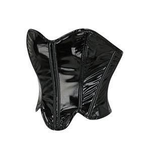 Fashion Black Glossy PVC Irregular Hem Plastic Boned Underbust Corset Zipper Waist Cincher N23327