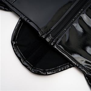 Fashion Black Glossy PVC Irregular Hem Plastic Boned Underbust Corset Zipper Waist Cincher N23327