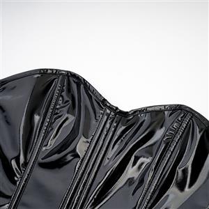 Fashion Black Glossy PVC Irregular Hem Plastic Boned Underbust Corset Zipper Waist Cincher N23327