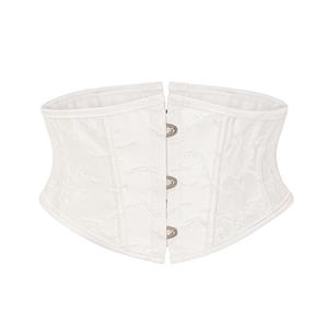 Sexy White 14 Plastic Boned Jacquard Steel Busk Closure Waist Cincher Underbust Corset N23322