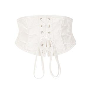 Sexy White 14 Plastic Boned Jacquard Steel Busk Closure Waist Cincher Underbust Corset N23322