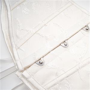 Sexy White 14 Plastic Boned Jacquard Steel Busk Closure Waist Cincher Underbust Corset N23322