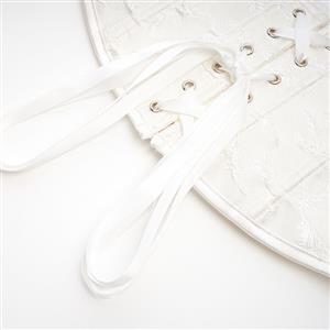 Sexy White 14 Plastic Boned Jacquard Steel Busk Closure Waist Cincher Underbust Corset N23322