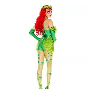 3Pcs Sexy Green Jungle Girl Sling Tight Jumpsuit Halloween Cosplay Costume N19548