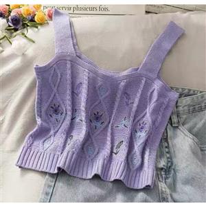 Sexy Purple Knitted Embroidered Braided Lace Short Tank Knitting Vest Top N21177