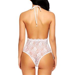 Sexy See-through Floral Lace Halter Low-cut Bodysuit Teddies Lingerie N18931