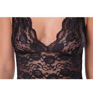 Sexy Sheer Floral Lace Low-cut Cross Back Stretchy Open Crotch Bodysuit Teddies Lingerie N19287