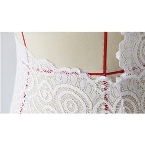 Sexy See-through White Floral Lace Halter Deep V One-piece Stretchy Bodysuit Teddies Lingerie N19289
