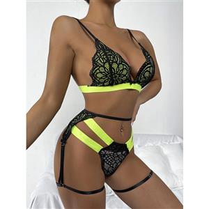 Sexy Neon Green Spaghetti Straps Triangle Bra and Bandage Thong Underwear Lingerie N22160