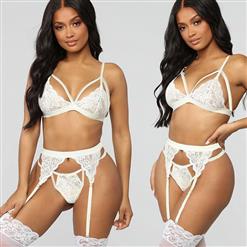 Exotic See-through Lace Bra and Thong Garters Spaghetti Straps Strappy Lingerie Set N21427