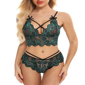 Sexy See-through Lace Bra and Panties Spaghetti Straps Two-piece Underwear Lingerie Set N21431