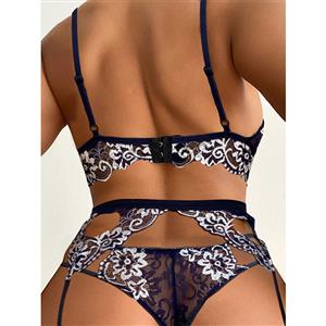 Sexy See-through Mesh Strappy Lace Bra and Panties Two-piece Underwear Lingerie N21596