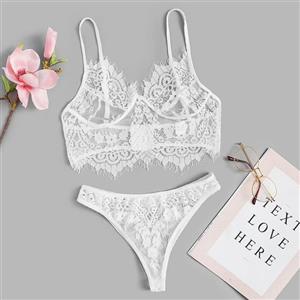 Plus Size Sexy Lace Lingerie Set, Fashion Lace Bralette Set, 2 Piece Strappy Lingerie Sets, Thin Lace Bralette Set Chemise, Floral Lace Bra and Panty Underwear Set, Sexy Floral Lace Bra and Panty Chemise Set, #N21990