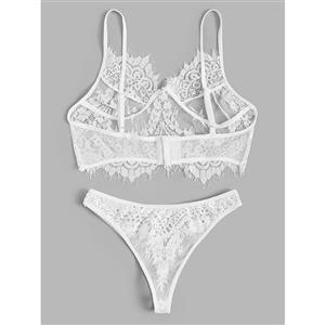 Sexy See-through Thin Lace Spaghetti Straps Bralette and Panties Two-piece Underwear Lingerie N21990