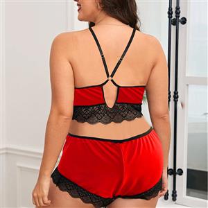 Sexy Plus Size Lace Spaghetti Strap Crop Top and Short Pants Lingerie Set N22939