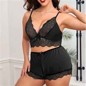 Lace Lingerie Set, Sexy Black and Yellow Lingerie Set, Cheap Fashion Lingerie Set, Valentine's Day Lingerie Set, Sexy Lingerie Set for Women Black, Sexy Lace Spaghetti Strap Crop Top and Short Pants Lingerie Set,#N22940