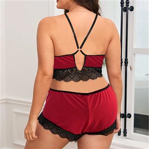 Sexy Plus Size Lace Spaghetti Strap Crop Top and Short Pants Lingerie Set N22941