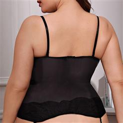 Plus Size Sexy V Neck Spaghetti Straps See-through Lace Mesh Bodysuit Teddies Lingerie N22427