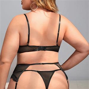 Plus Size Sexy See-through Lace Spaghetti Straps Sliver Chain Bra and Thong Lingerie N22819