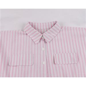 Fashion Lapel Striped Drawstring Front Buttons Long Sleeves Fall/Winter Midi Shirt Dress N21507