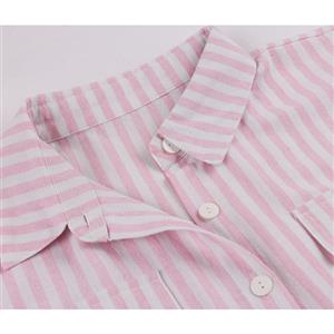 Fashion Lapel Striped Drawstring Front Buttons Long Sleeves Fall/Winter Midi Shirt Dress N21507