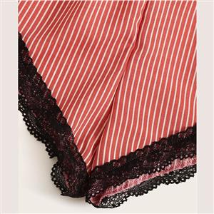 Sexy Vertical Stripes Triangle Bra Lace Trim Panty Two-piece Lingerie Split Pajamas Set N20718
