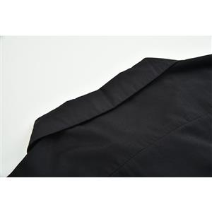 Men's Fashion Black Lapel Lace Up Long Sleeve Ruffle Cuff Pirate Shirt Blouse Tops N20549