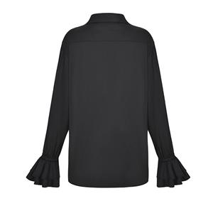 Men's Fashion Black Lapel Lace Up Long Sleeve Ruffle Cuff Pirate Shirt Blouse Tops N20549