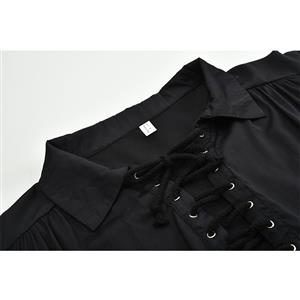 Men's Fashion Black Lapel Lace Up Long Sleeve Ruffle Cuff Pirate Shirt Blouse Tops N20549