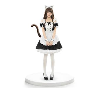 Lovely Girl Short Sleeve Cat Housemaid Mini Dress ACGN Cosplay Costume N22944