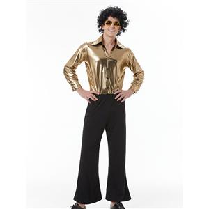 Golden Men's 70s Disco Dancing King Shiny Shirt Bell-bottoms Outfit Masquerade Costume N22916