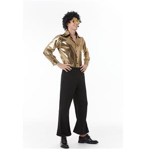 Golden Men's 70s Disco Dancing King Shiny Shirt Bell-bottoms Outfit Masquerade Costume N22916