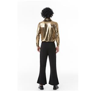 Golden Men's 70s Disco Dancing King Shiny Shirt Bell-bottoms Outfit Masquerade Costume N22916