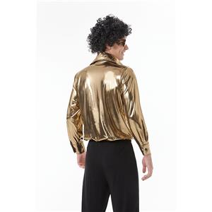 Golden Men's 70s Disco Dancing King Shiny Shirt Bell-bottoms Outfit Masquerade Costume N22916