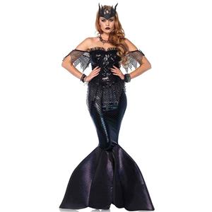 Sexy Dark Mermaid Queen Fishtail Dress Fairytale Cosplay Halloween Costume N19557