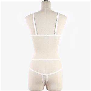 Sexy White Sheer Mesh Spaghetti Straps Bra and Panties Bandage Stretchy Lingerie Set N21322